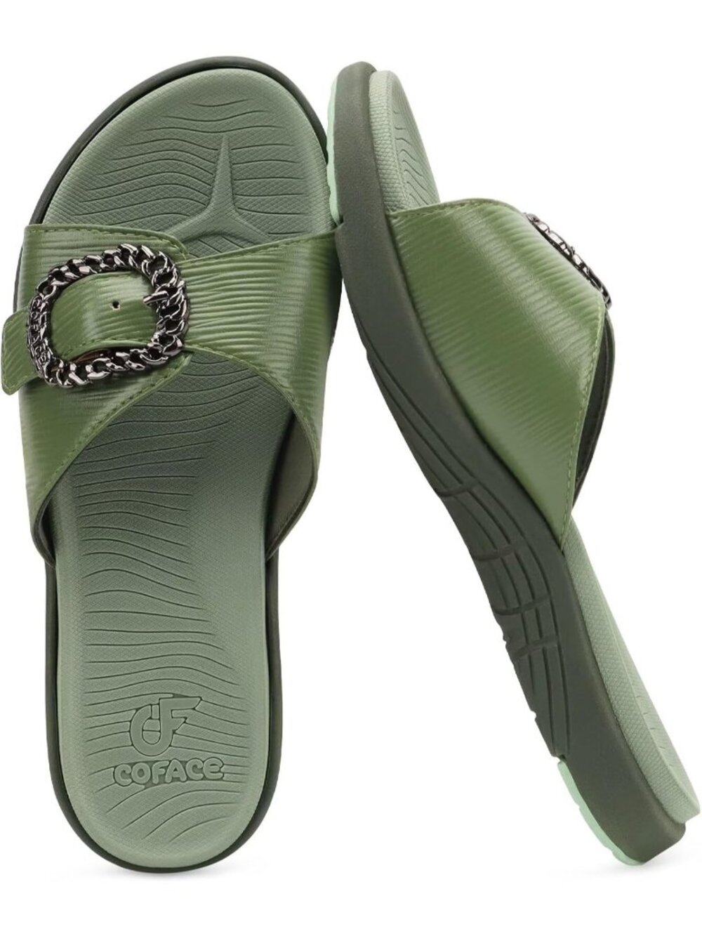 Women's Green Orthotic Slides Lightweight Yoga Mat Thick Cushion Walking